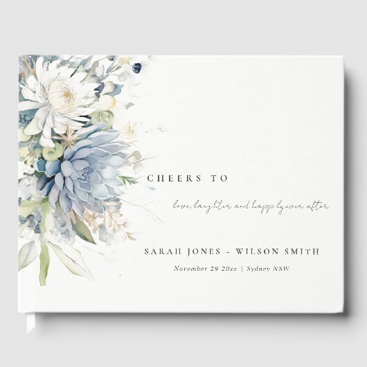 Zacht Blauw Groen Succulent Bloemen Botanische Bru Gastenboek (Voorkant)