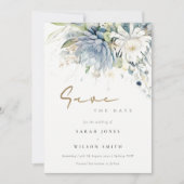 Zacht Blauw Groen Succulent Bloemen Botanische Bru Save The Date (Voorkant)