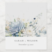 Zacht Blauw Groen Succulent Bloemen Botanische Bru Wijn Etiket (Enkel label)