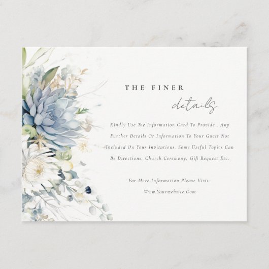 Zacht Blauw Groen Succulent Bloemen Bruiloft Detai Informatiekaartje (Voorkant)