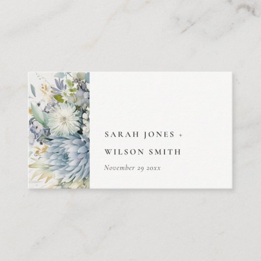 Zacht Blauw Groen Succulent Bloemen Bruiloft Websi Informatiekaartje (Voorkant)