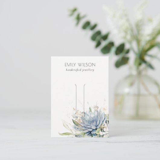 Zacht Blauw Groen Succulent Bloemenhaarspeldverton Visitekaartje (Staand voorkant)