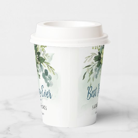 Zacht Blauw Groen Succulent Bruiloft Bloemen Botan Papieren Bekers (Rechts)