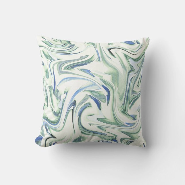 Zacht Blauw Groen Waterverf Swirl Abstract Kussen (Voorkant)