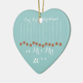 Zacht blauw hart eerste kerstmis samen met sierblo keramisch ornament (Links)