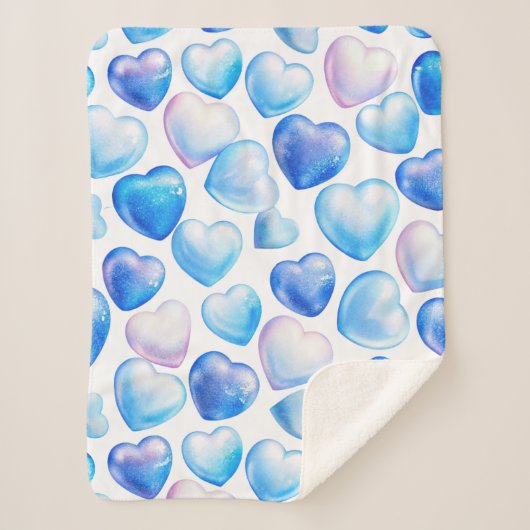 Zacht blauw hart sherpa deken (klein) (Voorkant)