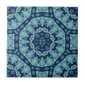 Zacht Blauw Indigo Kaleidoscoop Geometrisch Patroo Tegeltje (Voorkant)