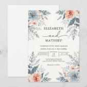 Zacht blauw koraal Botanische bruiloft Kaart (Voorkant / Achterkant)