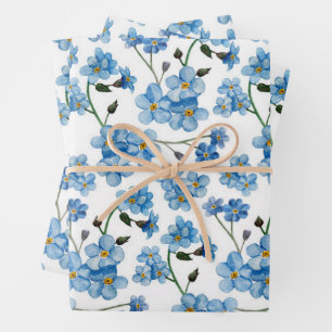 Zacht Blauw Lentebloemmotief Vergeet-mij-nietje Inpakpapier Vel