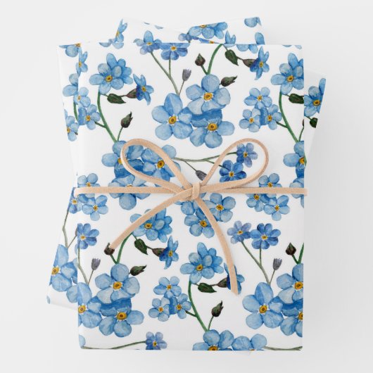 Zacht Blauw Lentebloemmotief | Vergeet-mij-nietje Inpakpapier Vel (In situ)