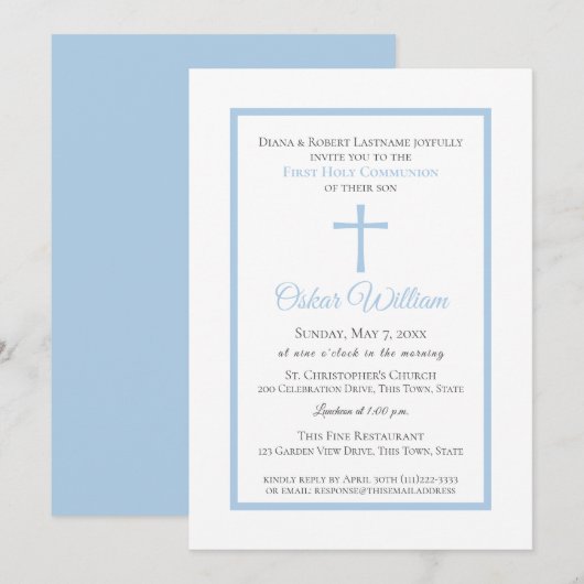 Zacht blauw Lijst eerste communie Kaart (Voorkant / Achterkant)