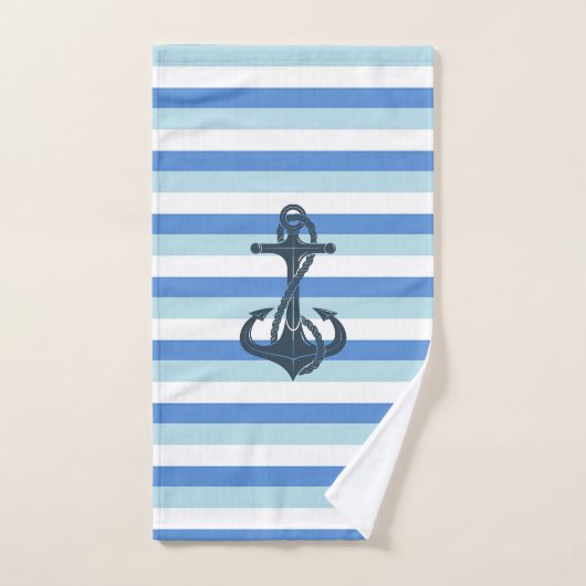 Zacht blauw, marineanker bad handdoek (Handdoek)