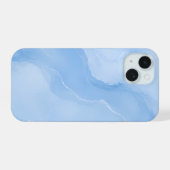 Zacht Blauw Marmer Abstract Patroon iPhone 15 Case (Achterkant horizontaal)