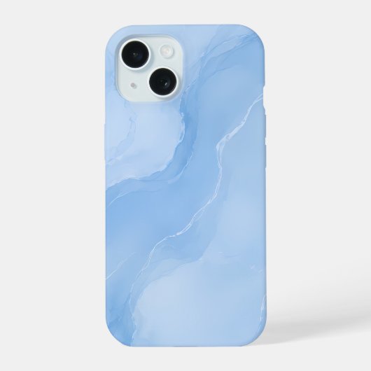 Zacht Blauw Marmer Abstract Patroon iPhone 15 Case (Achterkant)