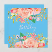 Zacht blauw met bloemen Aankondiging van feestdag (Voorkant / Achterkant)