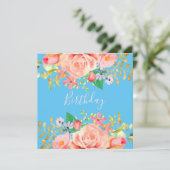 Zacht blauw met bloemen Aankondiging van feestdag (Staand voorkant)