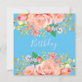 Zacht blauw met bloemen Aankondiging van feestdag (Voorkant)