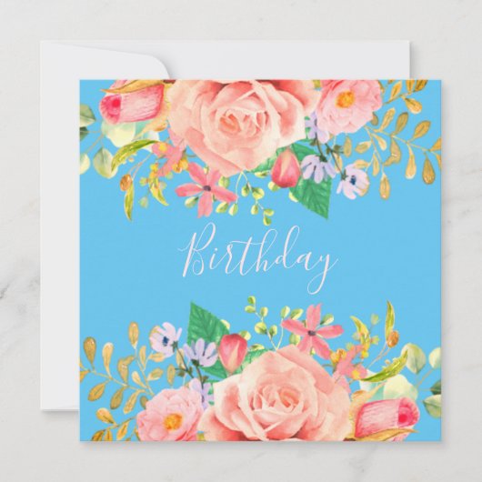 Zacht blauw met bloemen Aankondiging van feestdag (Voorkant)