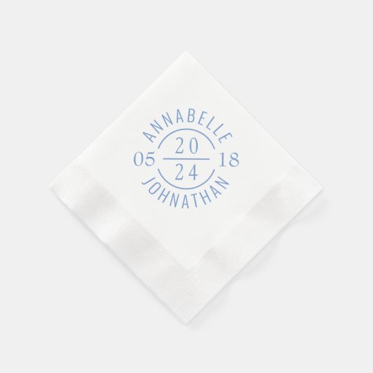 Zacht Blauw Modern Huwelijkspasje Namen en Datum Servet (Hoek)