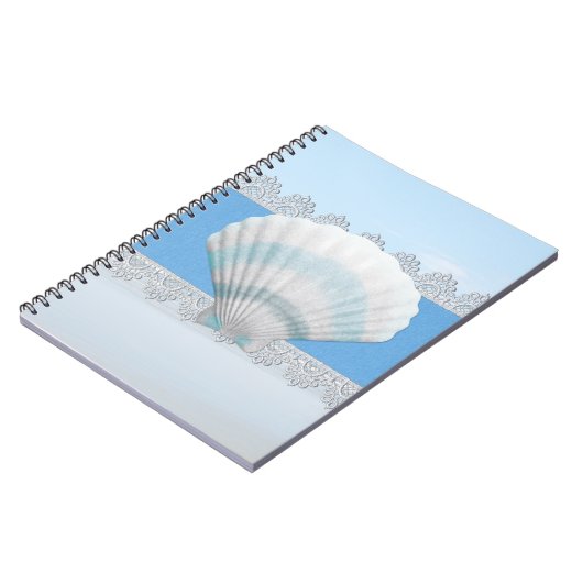 Zacht blauw naadschild en kant notitieboek (Linkerzijde)