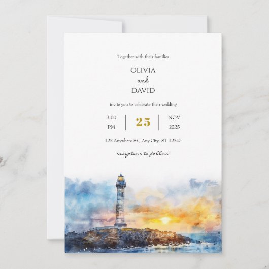 Zacht Blauw Nautische Sunset Lighthouse Strandbrui Kaart (Voorkant)