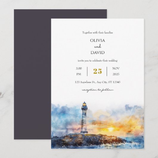 Zacht Blauw Nautische Sunset Lighthouse Strandbrui Kaart (Voorkant / Achterkant)