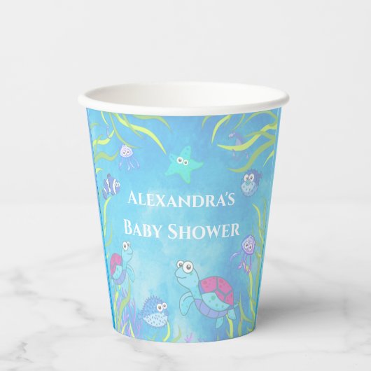 Zacht blauw onder het Zee Jongen Baby shower Papieren Bekers (Voorkant)