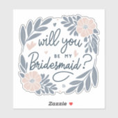 Zacht blauw & pastelroze wordt je mijn bruidsmeisj sticker (Vel)