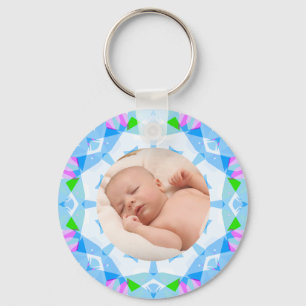 Zacht Blauw Pastels Custom Foto Moederdag Sleutelhanger