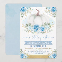 Zacht blauw pompoen Waterverf Rozen Baby shower Kaart