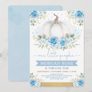 Zacht blauw pompoen Waterverf Rozen Baby shower Kaart
