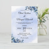 Zacht blauw Roos bruiloft uitnodiging (Staand voorkant)
