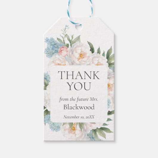 ZACHT BLAUW ROZE BLOEIENDE BLOEMEN BRUIDAL Dank u Cadeaulabel (Voorkant)