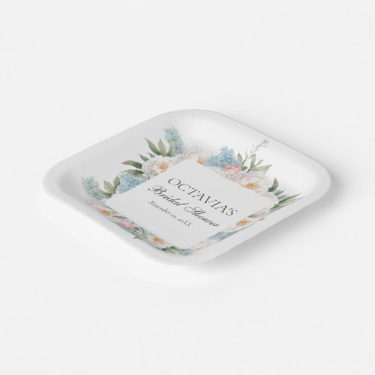 ZACHT BLAUW ROZE BLOEIENDE BLOEMEN BRUIDS MONOGRAM PAPIEREN BORDJE (Gebogen)