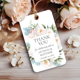 ZACHT BLAUW ROZE BLOEIENDE BLOEMEN BRUILOFT Dank u Cadeaulabel