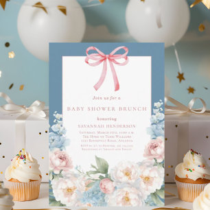Zacht Blauw Roze Bloemboog Baby shower Brunch Kaart