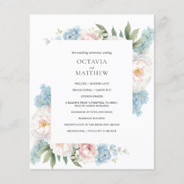 Zacht blauw roze bloemen Botanische bruiloft Progr