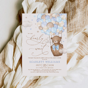 Zacht blauw Teddy Bear Hot Air Ballon Baby shower Kaart