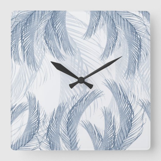 Zacht Blauw Veer Palm Bliss 1 Vierkante Klok (Voorkant)