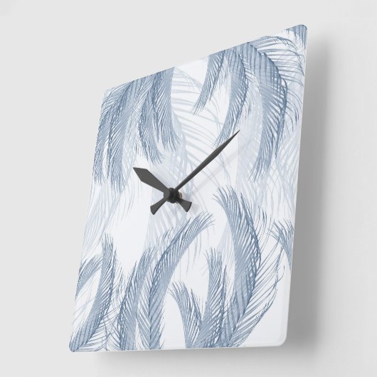 Zacht Blauw Veer Palm Bliss 1 Vierkante Klok (Hoek)