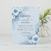 Zacht blauw Waterverf Bloemen bruiloft Kaart (Staand voorkant)