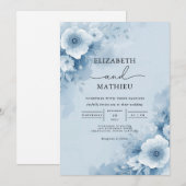 Zacht blauw Waterverf Bloemen bruiloft Kaart (Voorkant / Achterkant)