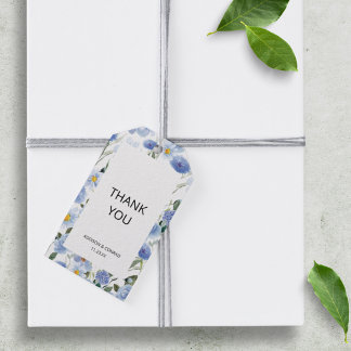 Zacht blauw Waterverf Botanische bruiloft Cadeaulabel