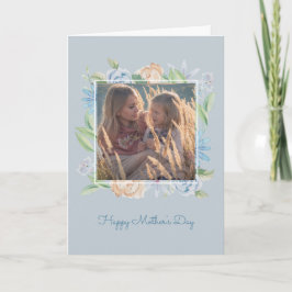 Zacht Blauw Waterverf Schetste Bloemen Moederdag Kaart