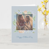 Zacht Blauw Waterverf Schetste Bloemen Moederdag Kaart (Gele Bloem)