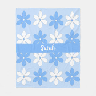  Zacht Blauw-Wit-Daisy Flower Pattern Name Fleece Deken