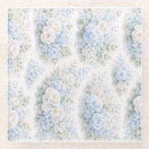 Zacht Blauw Wit Waterverf Bloemendecor Elegant Rom Glazen Onderzetter