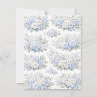 Zacht Blauw Witte Bloemboeket Patroon Romantisch RSVP Kaartje