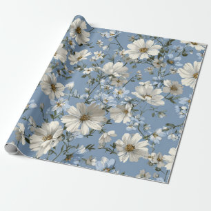 Zacht Blauw Witte Ditsy Bloem Pastel Boho 70s  Cadeaupapier