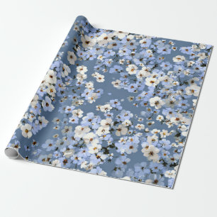 Zacht Blauw Witte Ditsy Bloem Pastel Boho 70s  Cadeaupapier